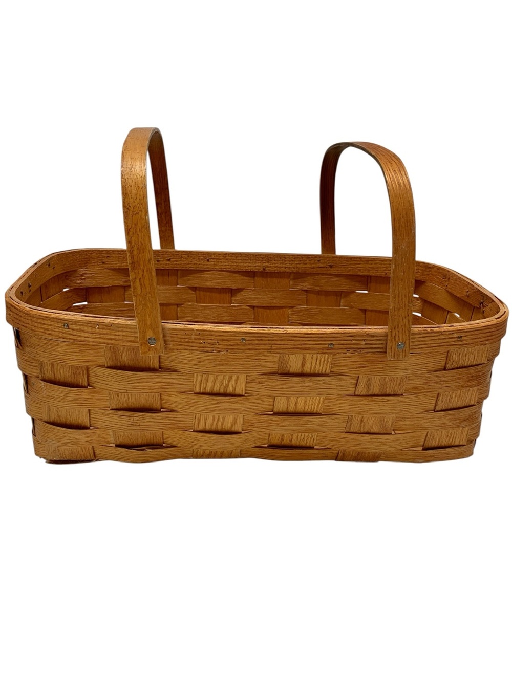 Vintage 1940s Handwoven Double-Handle Wood Splint Gathering Market Basket 20"